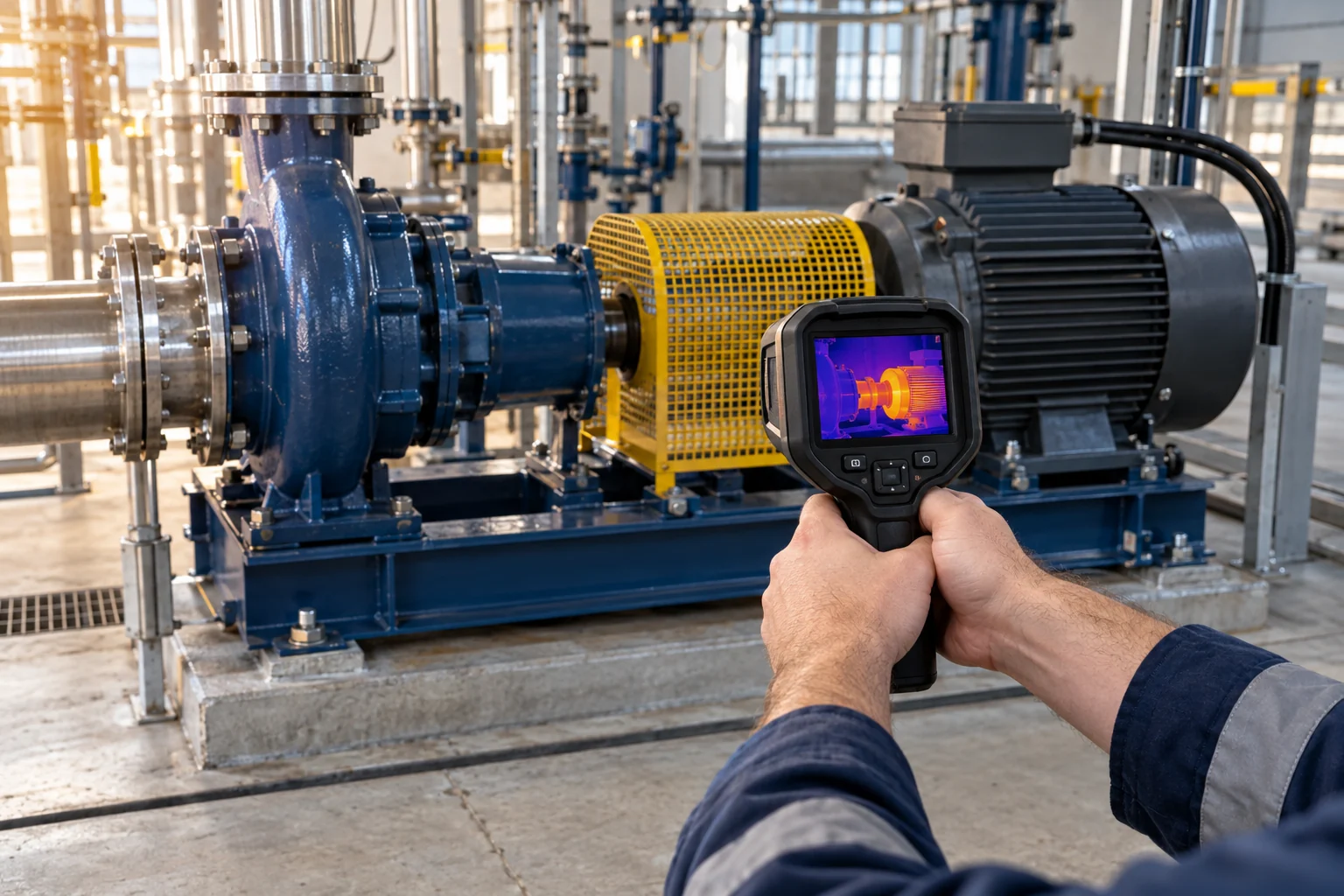 Illustrative non-contact thermal inspection of guarded industrial equipment
