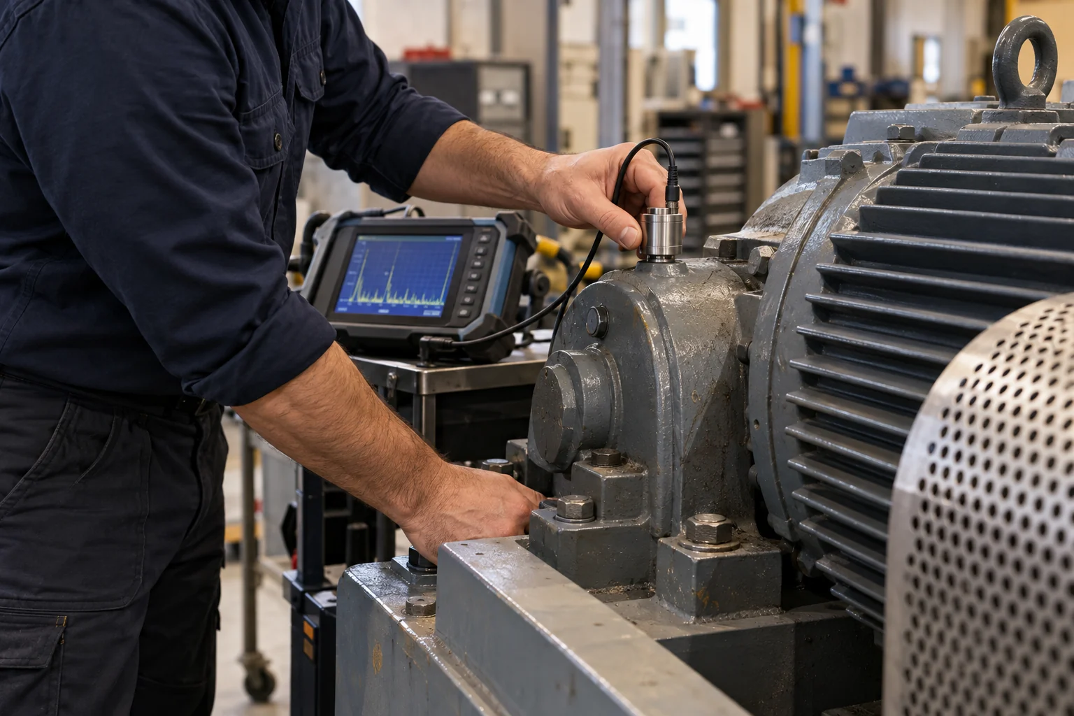 Illustrative vibration-sensor placement during rotating-equipment diagnostics